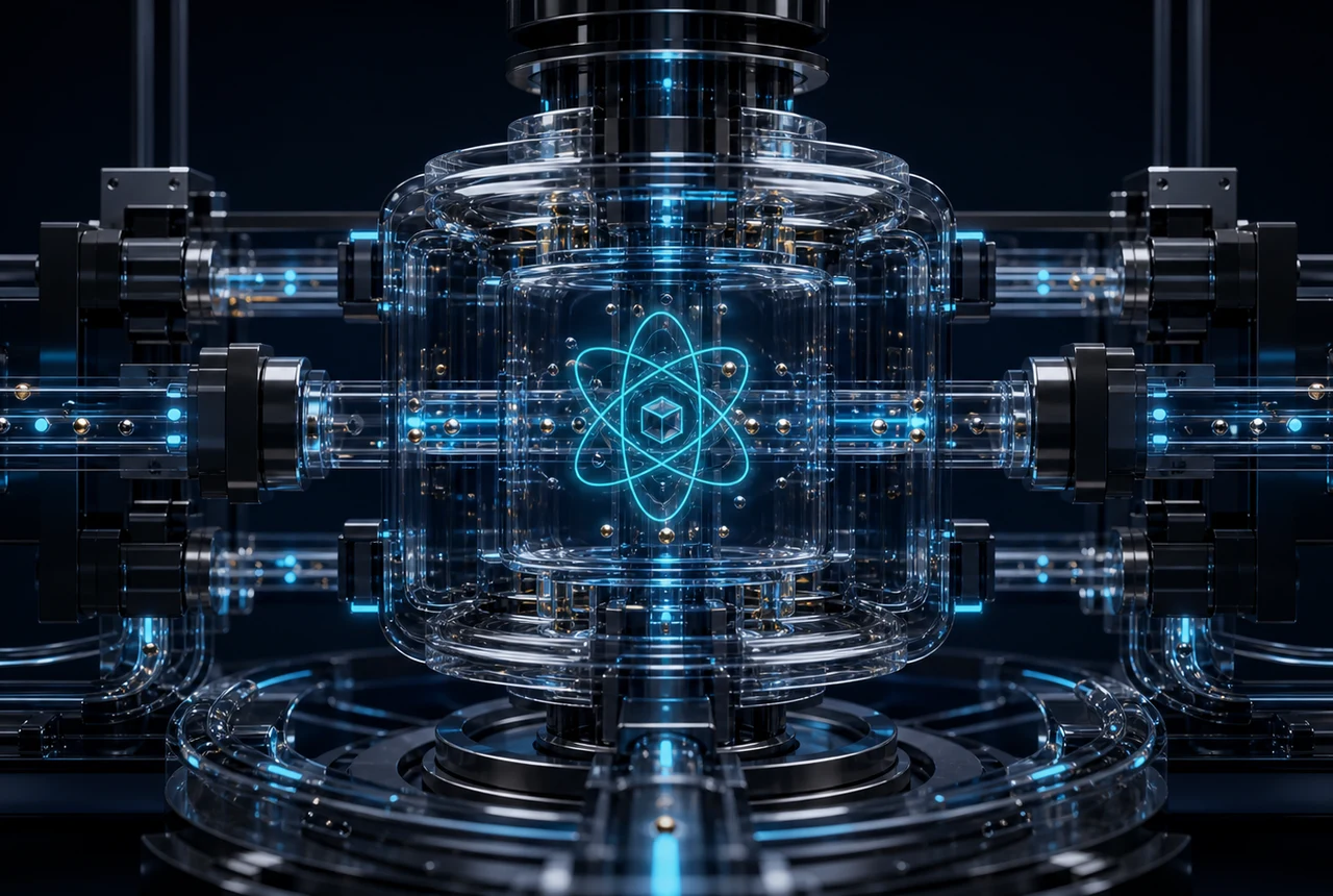 Leuchtende Glaswürfel mit feinen Verbindungen als abstraktes Systemnetzwerk