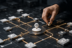 Breiter Ausschnitt verbundener Workflow-Module mit menschlicher Kontrolle.